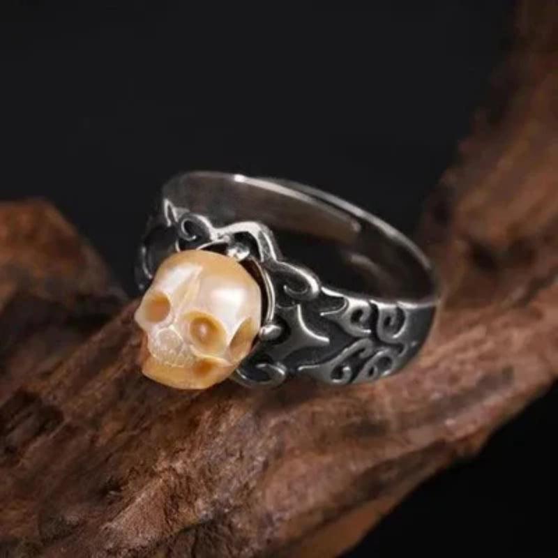 Belle Juri Pearl Skull Gothic Bridal Wedding Ring