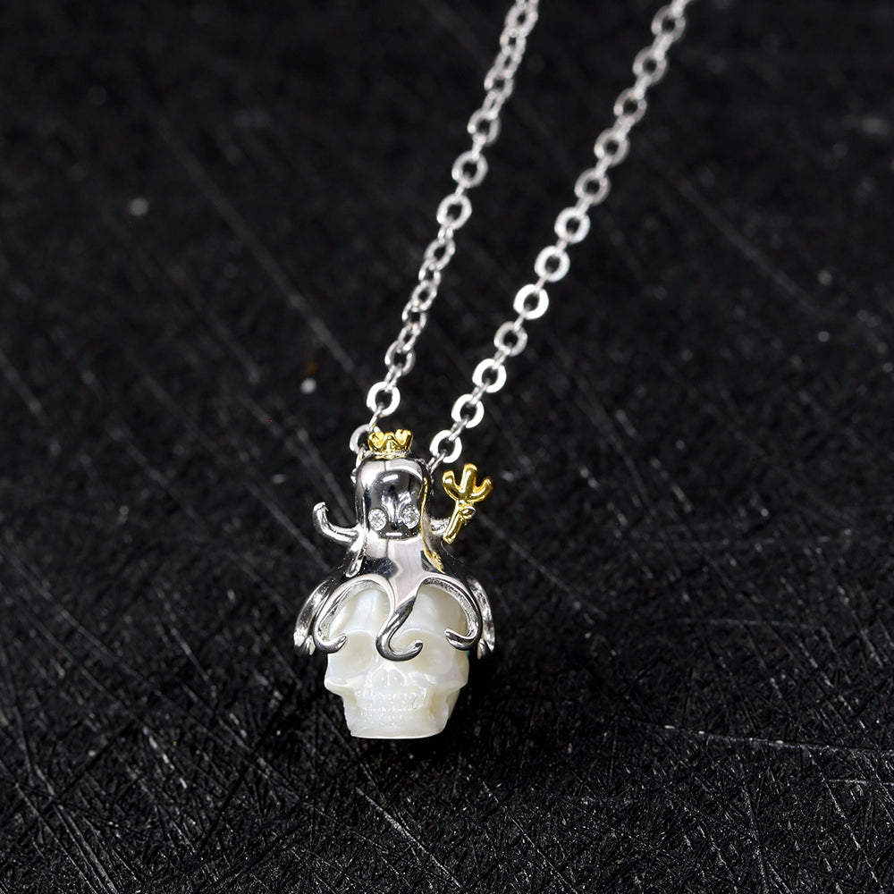 Pearl Skull Octopus Pendant Necklace