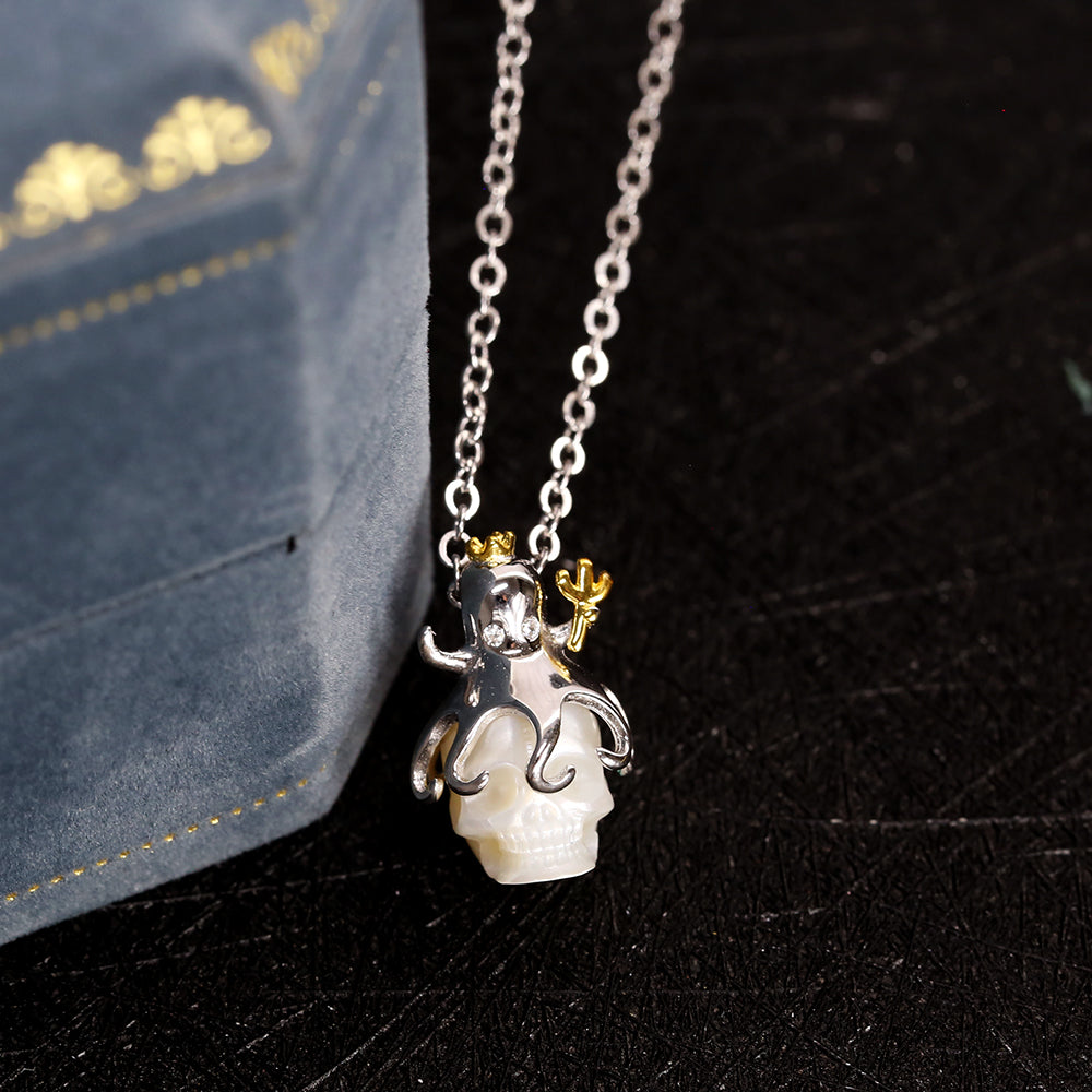 Pearl Skull Octopus Pendant Necklace