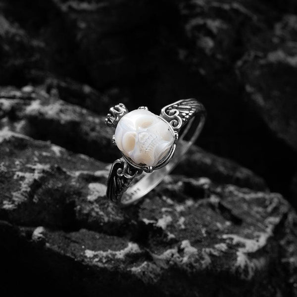 Memento Mori Pearl Skull Queen Crown Ring-Belle Juri