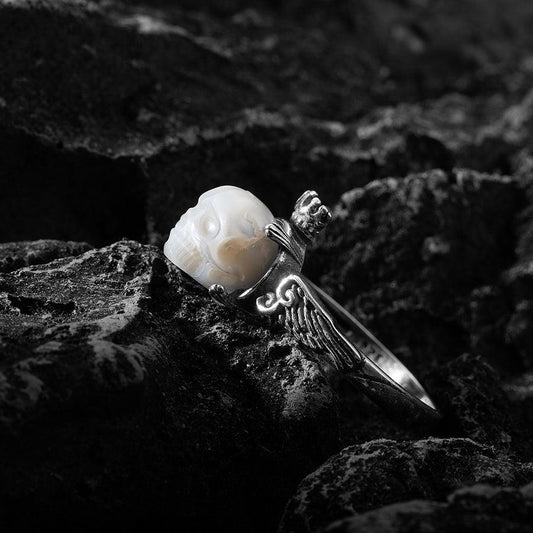 Belle Juri Pearl Skull Queen Crown Ring