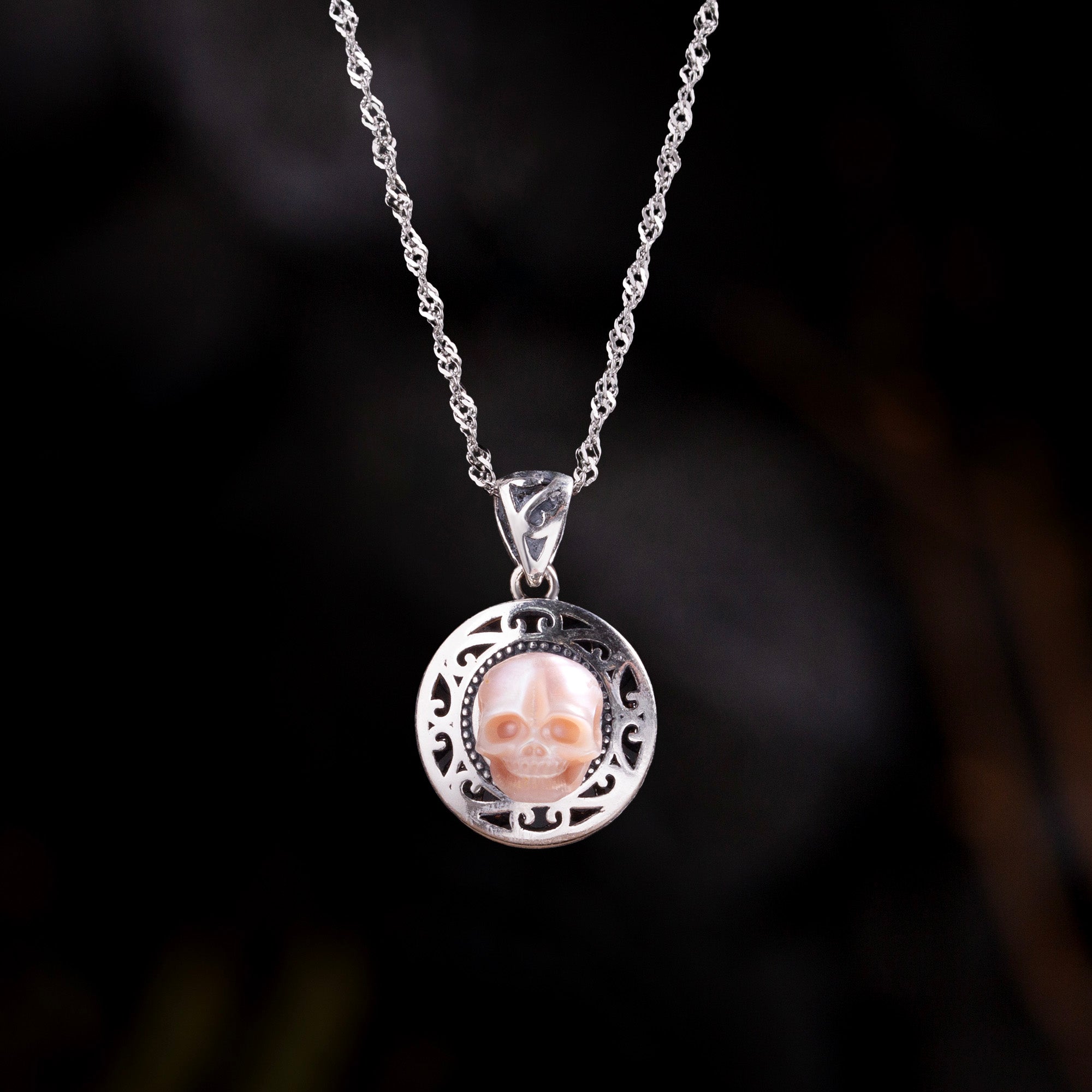 Pearl Skull Queen's Pillbox Locket Hollow Carved Necklace