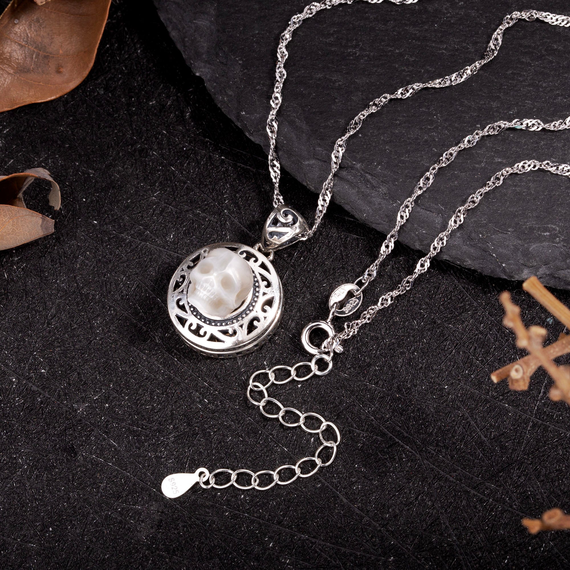 Pearl Skull Queen's Pillbox Locket Hollow Carved Necklace