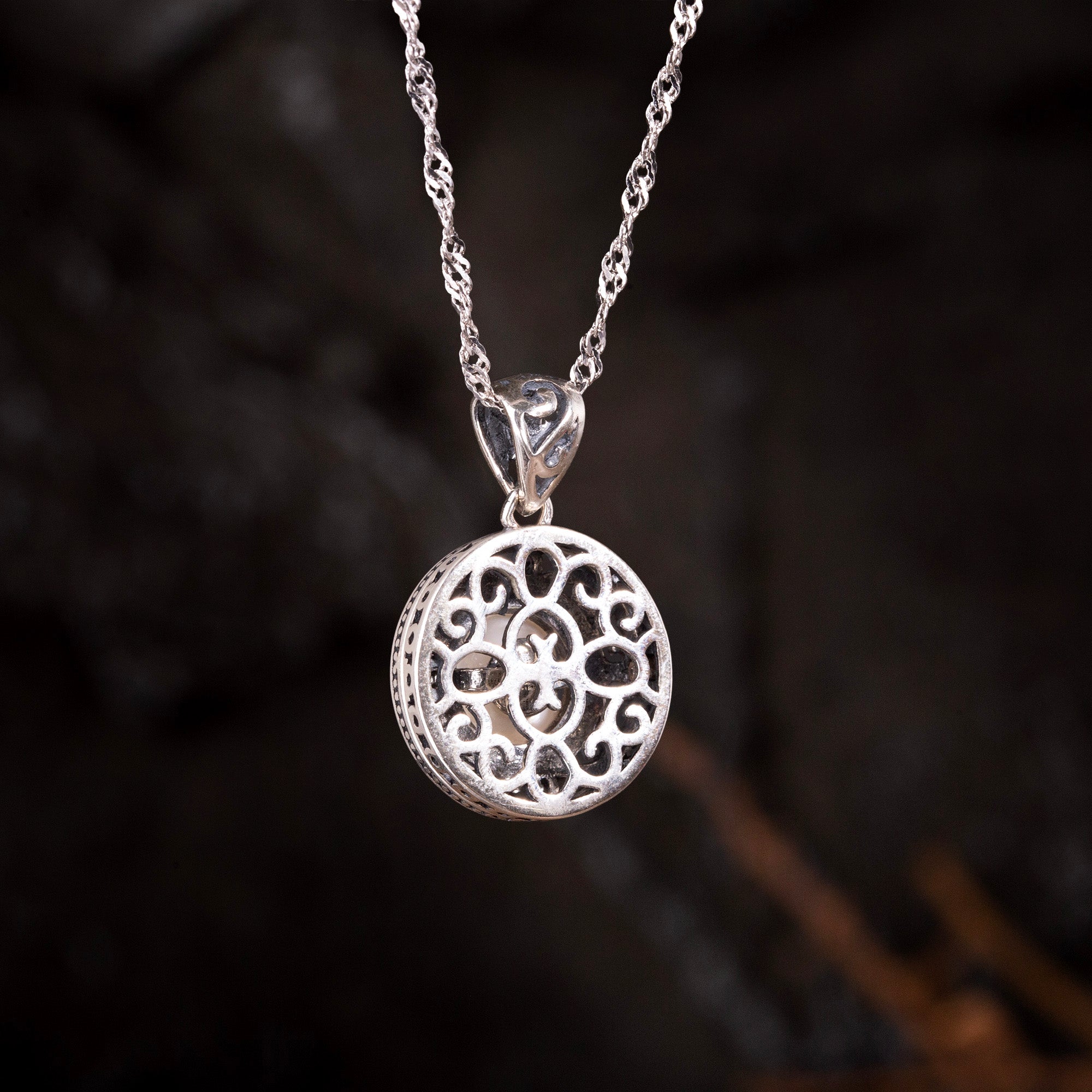 Pearl Skull Queen's Pillbox Locket Hollow Carved Necklace