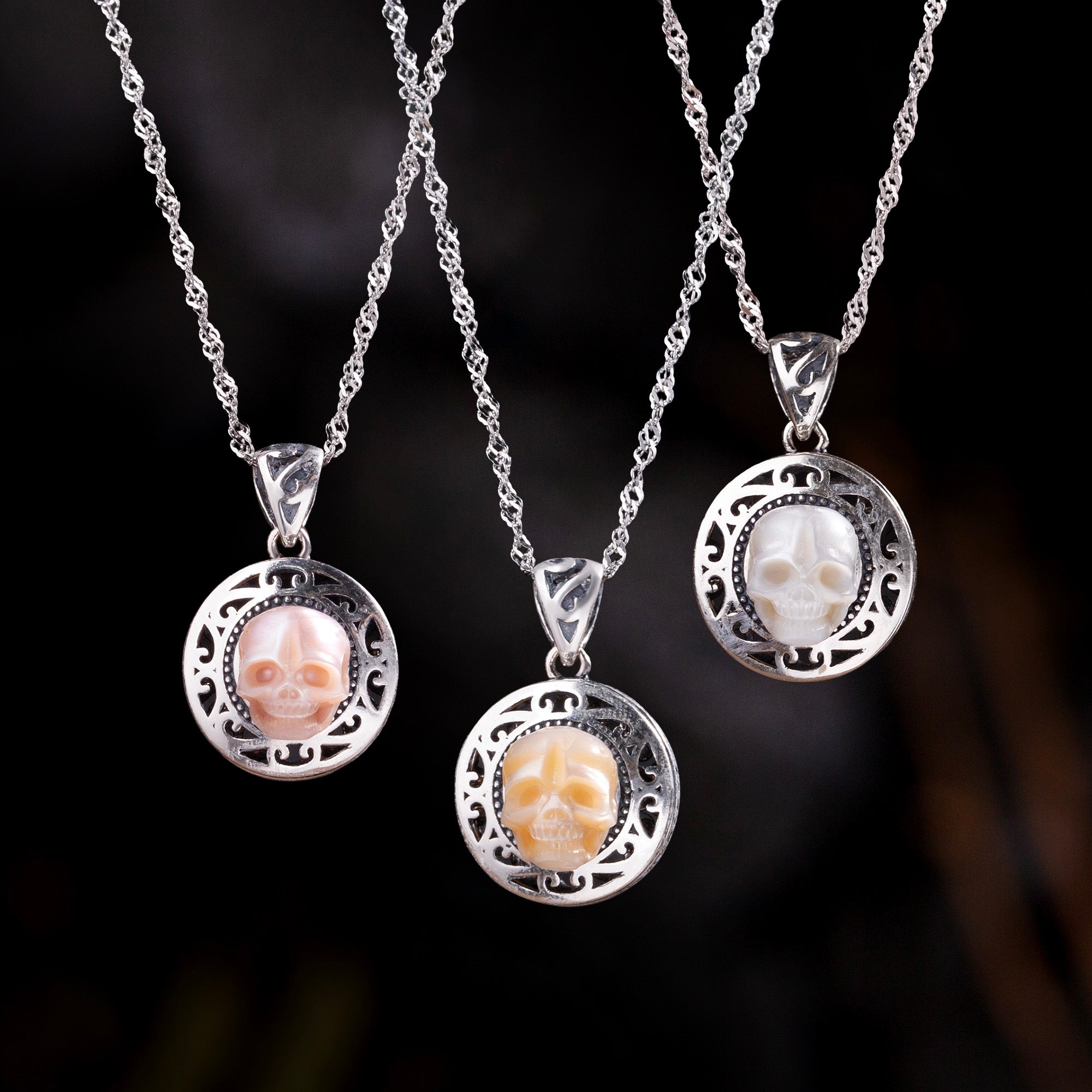 Pearl Skull Queen's Pillbox Locket Hollow Carved Necklace