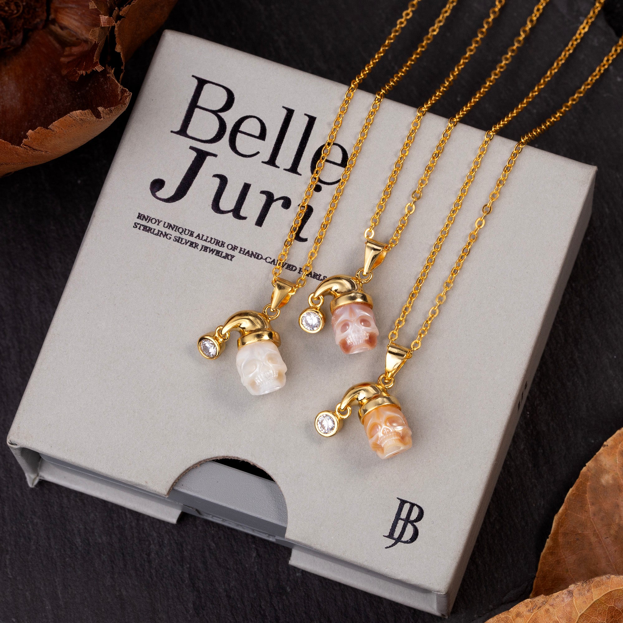 Pearl Skull Santa Hat CZ Pendant Necklace