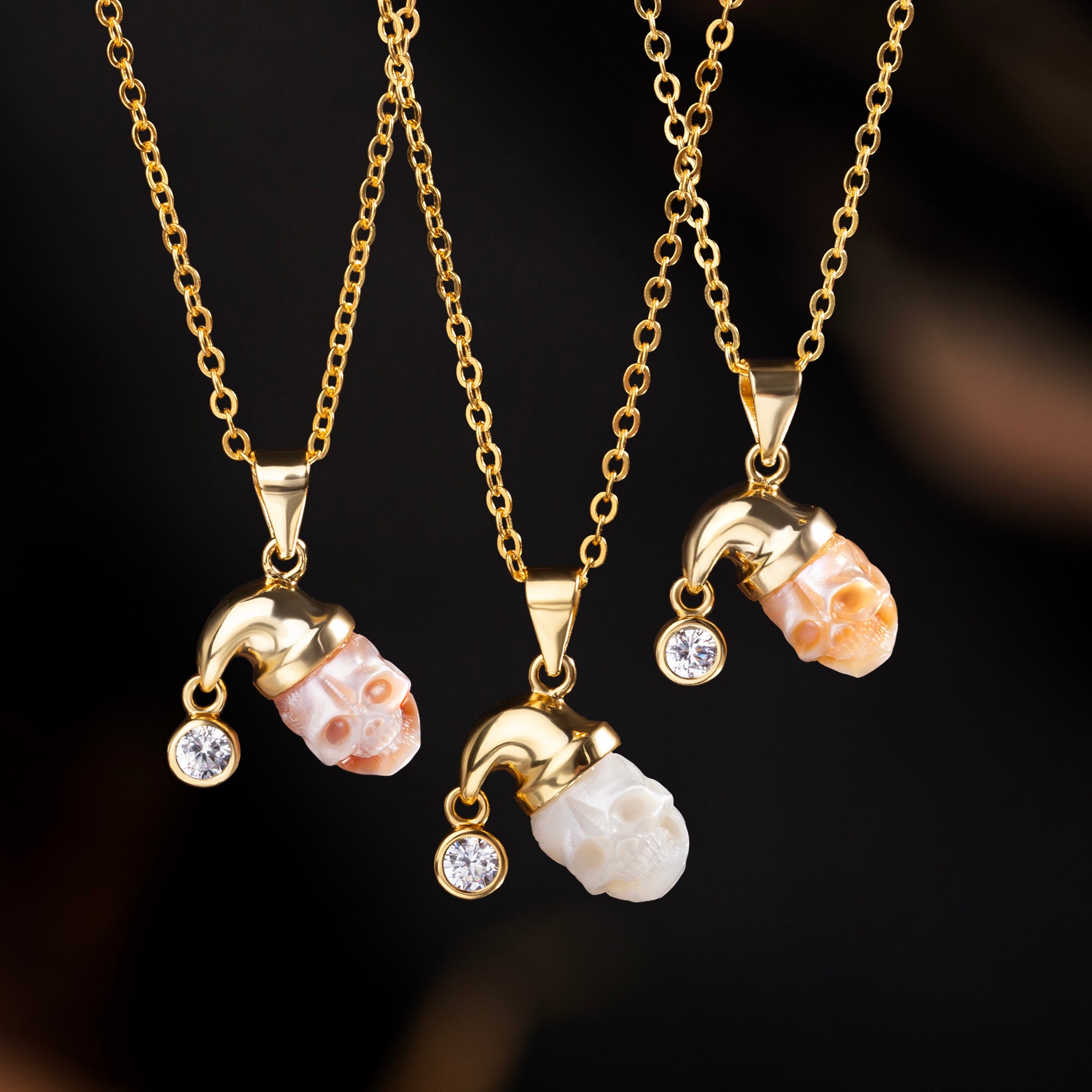 Pearl Skull Santa Hat CZ Pendant Necklace