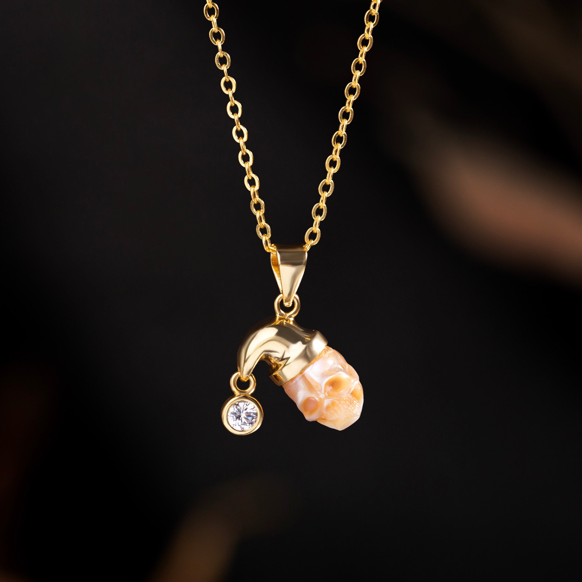 Pearl Skull Santa Hat CZ Pendant Necklace