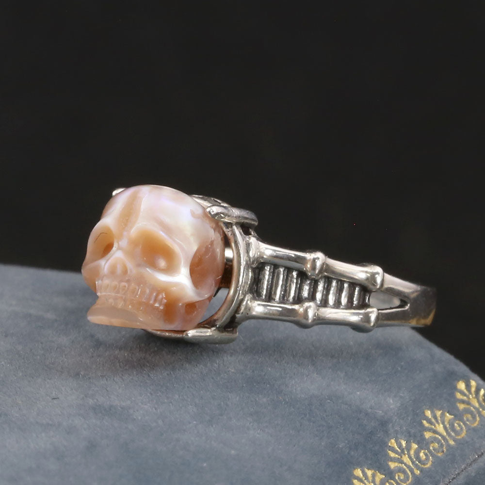 Pearl Skull Sterling Silver Spine Ring Band