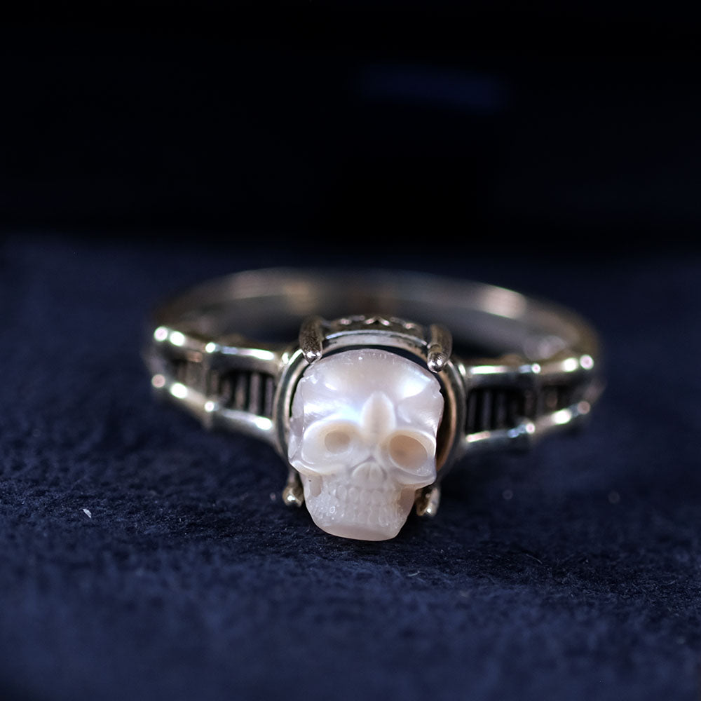 Pearl Skull Sterling Silver Spine Ring Band