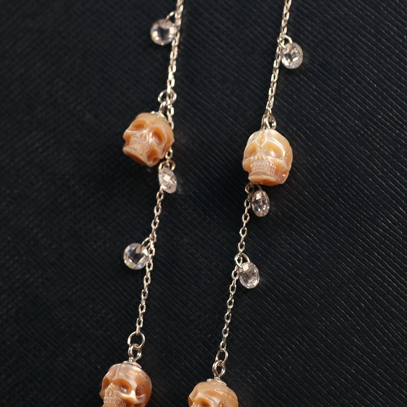 Pearl Skull With Zircon Ear Threader Earrings