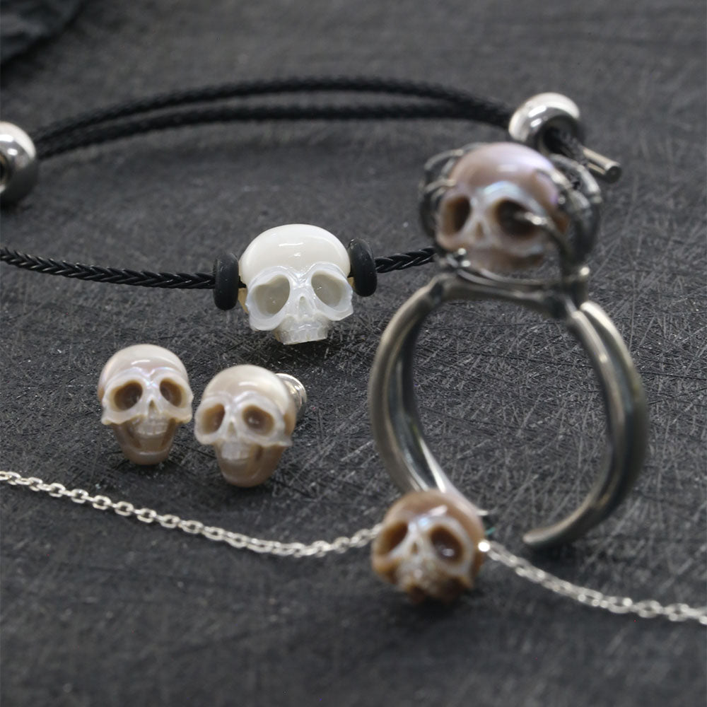 Pearl Skull Black Rope Bracelet