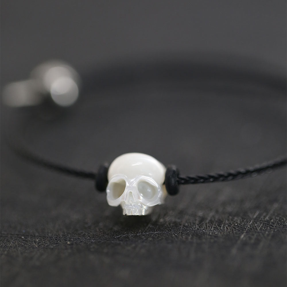 Pearl Skull Black Rope Bracelet