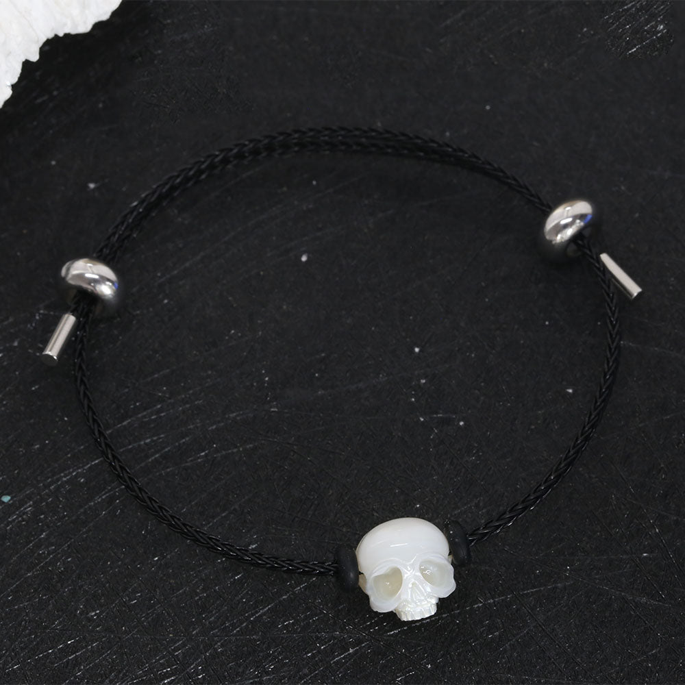 Pearl Skull Black Rope Bracelet