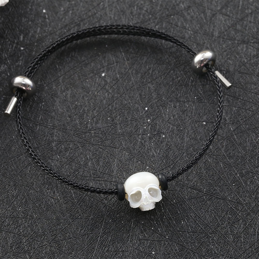 Pearl Skull Black Rope Bracelet