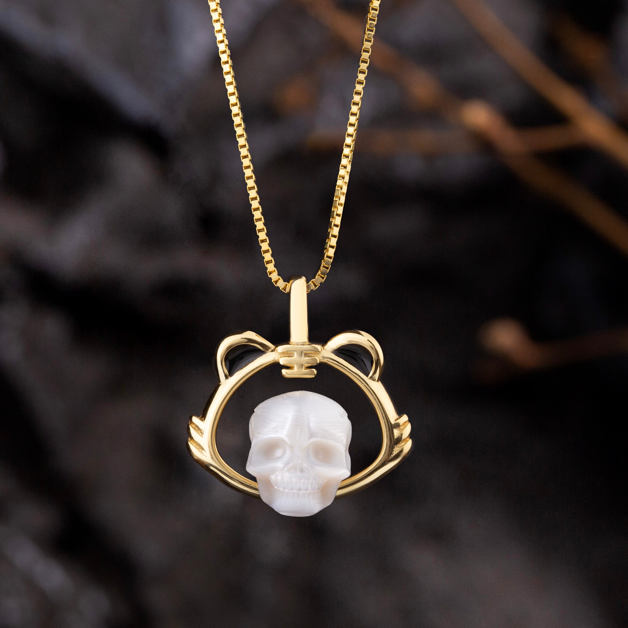 Playful Charm Cute Tiger Cub Pearl Skull Necklace-Belle Juri