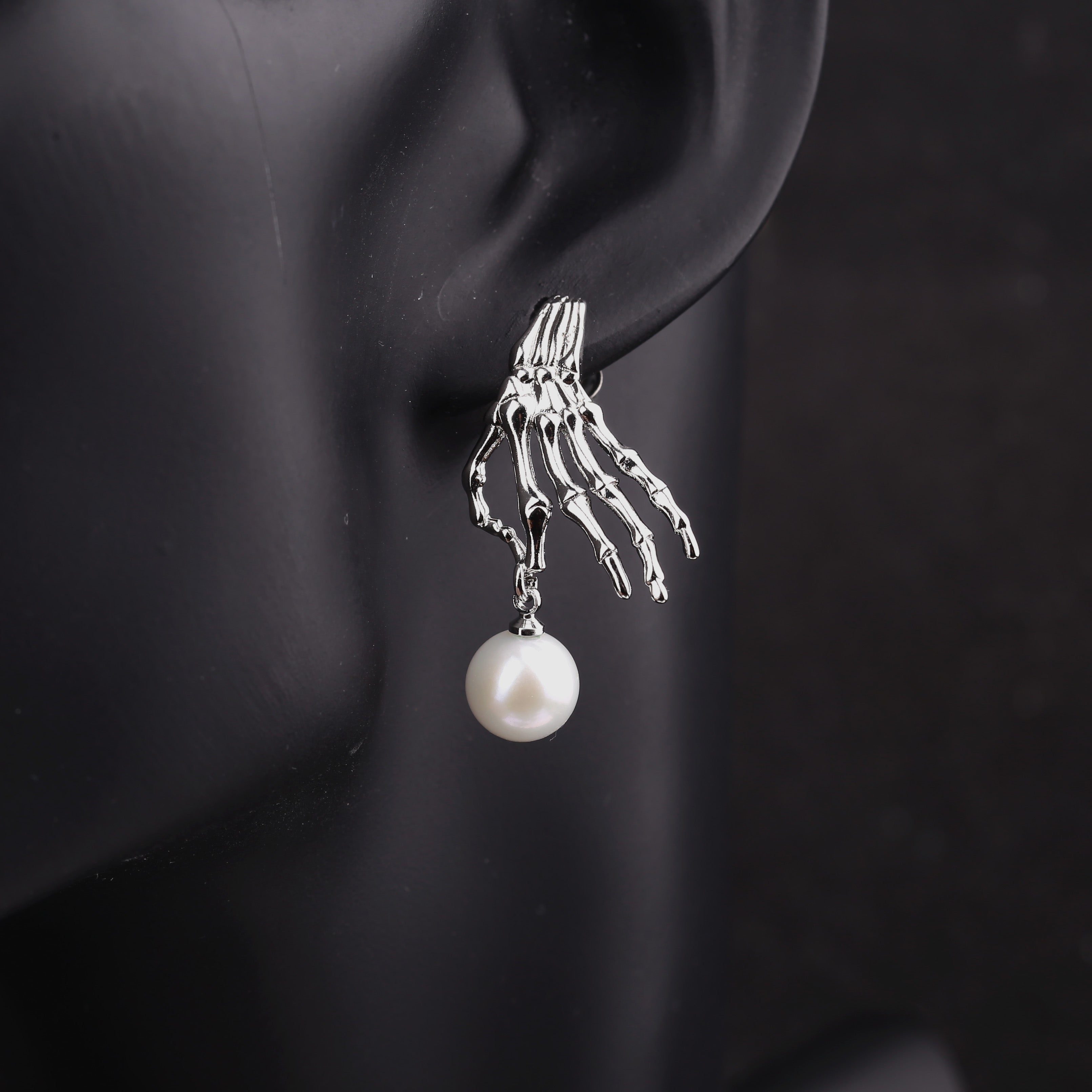 Punk Skeleton Hand Pearl Dangle Earrings