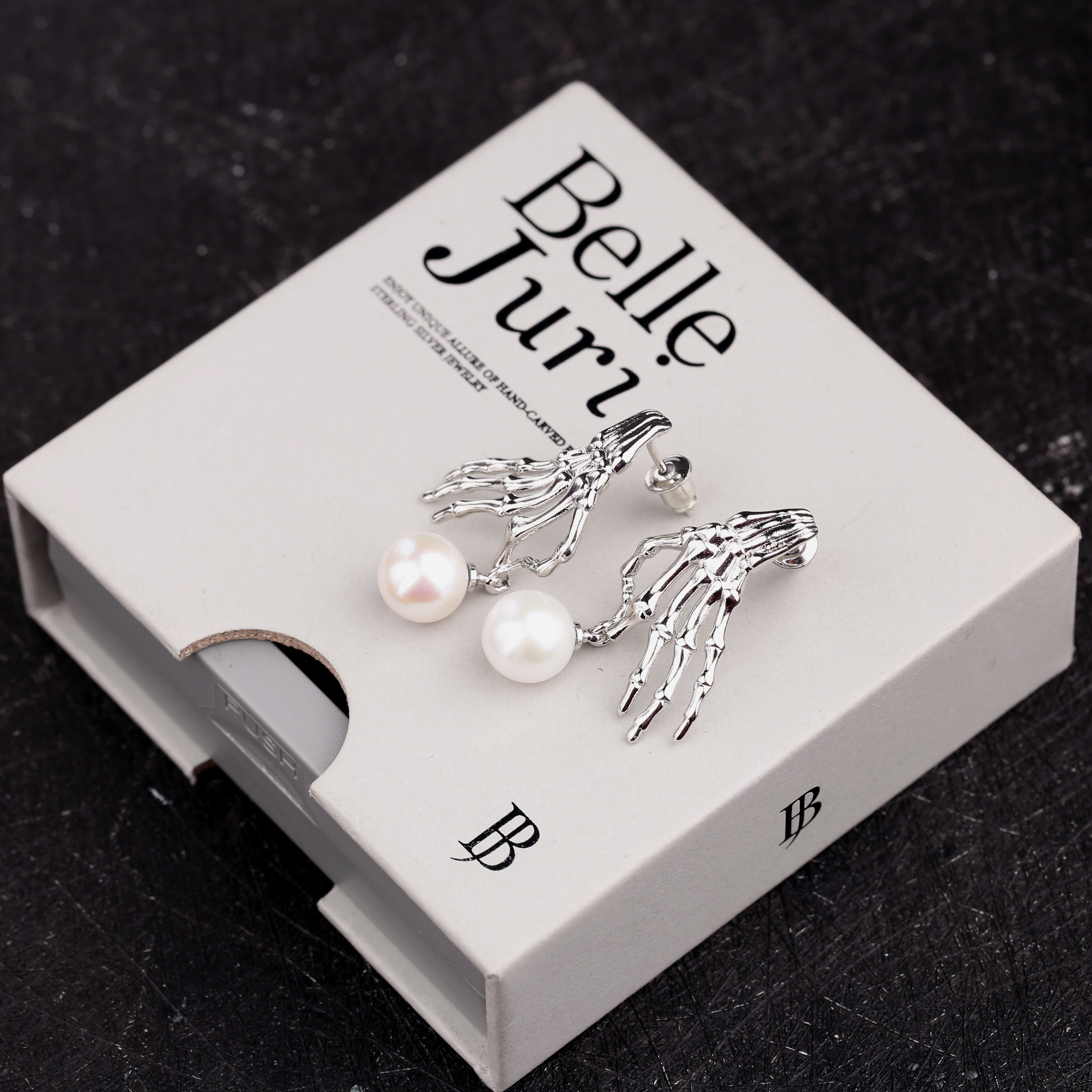 Punk Skeleton Hand Pearl Dangle Earrings