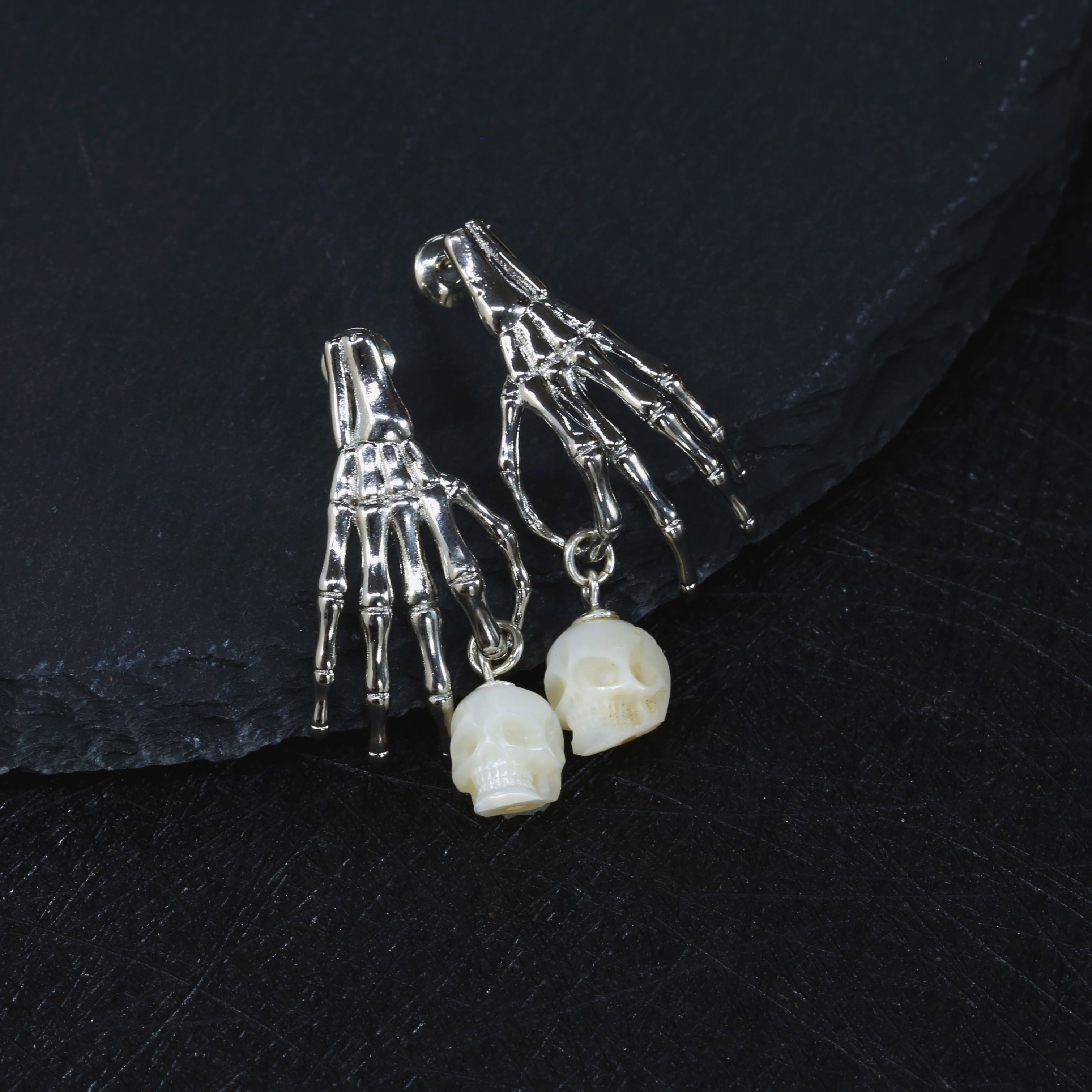 Punk Skeleton Hand Pearl Skull Dangle Earrings