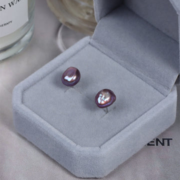 Pendientes de perlas de barroque de perlas iridiscentes moradas