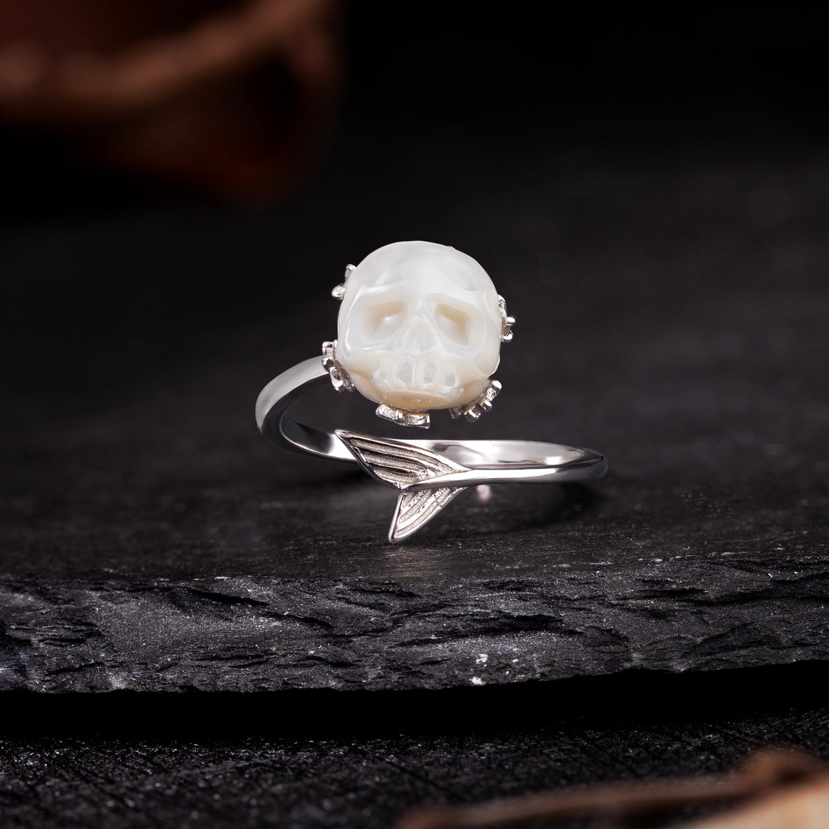 Mermaid Princess Tail Pearl Skull Ring