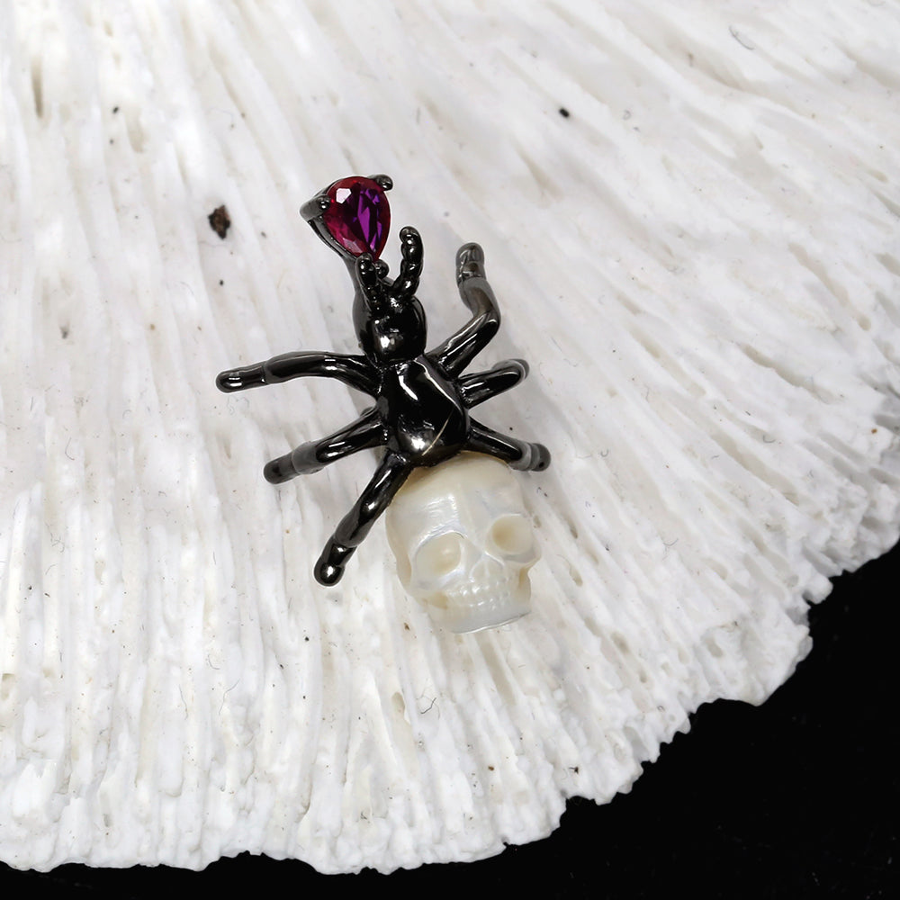 Radiant Ruby Ant Pearl Skull Brooch