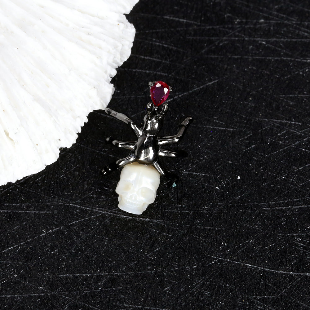 Radiant Ruby Ant Pearl Skull Brooch