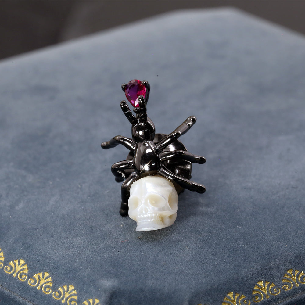 Radiant Ruby Ant Pearl Skull Brooch