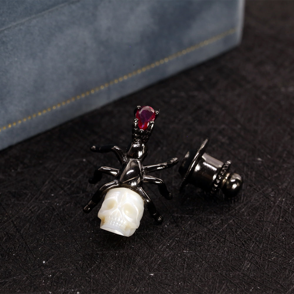 Radiant Ruby Ant Pearl Skull Brooch