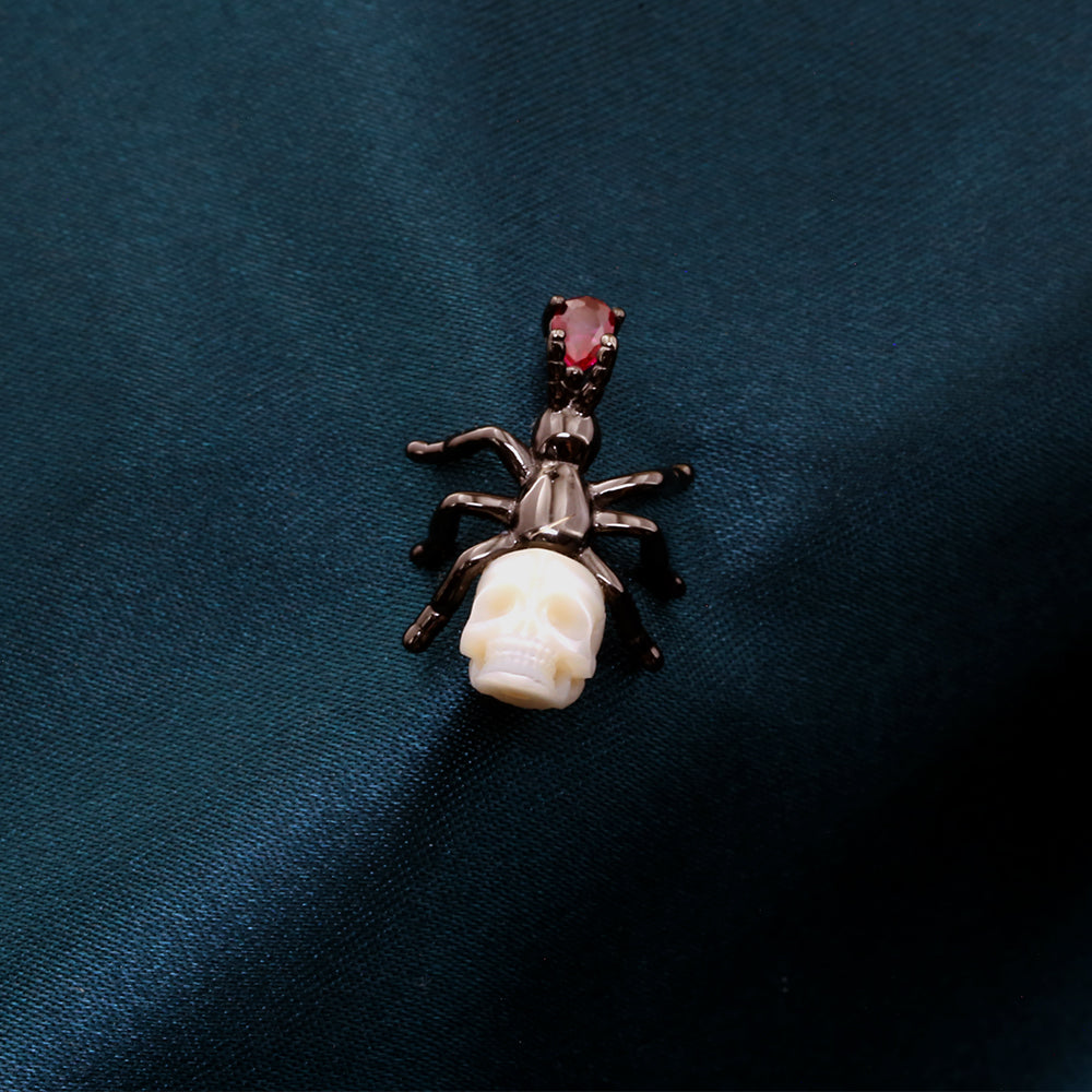 Radiant Ruby Ant Pearl Skull Brooch