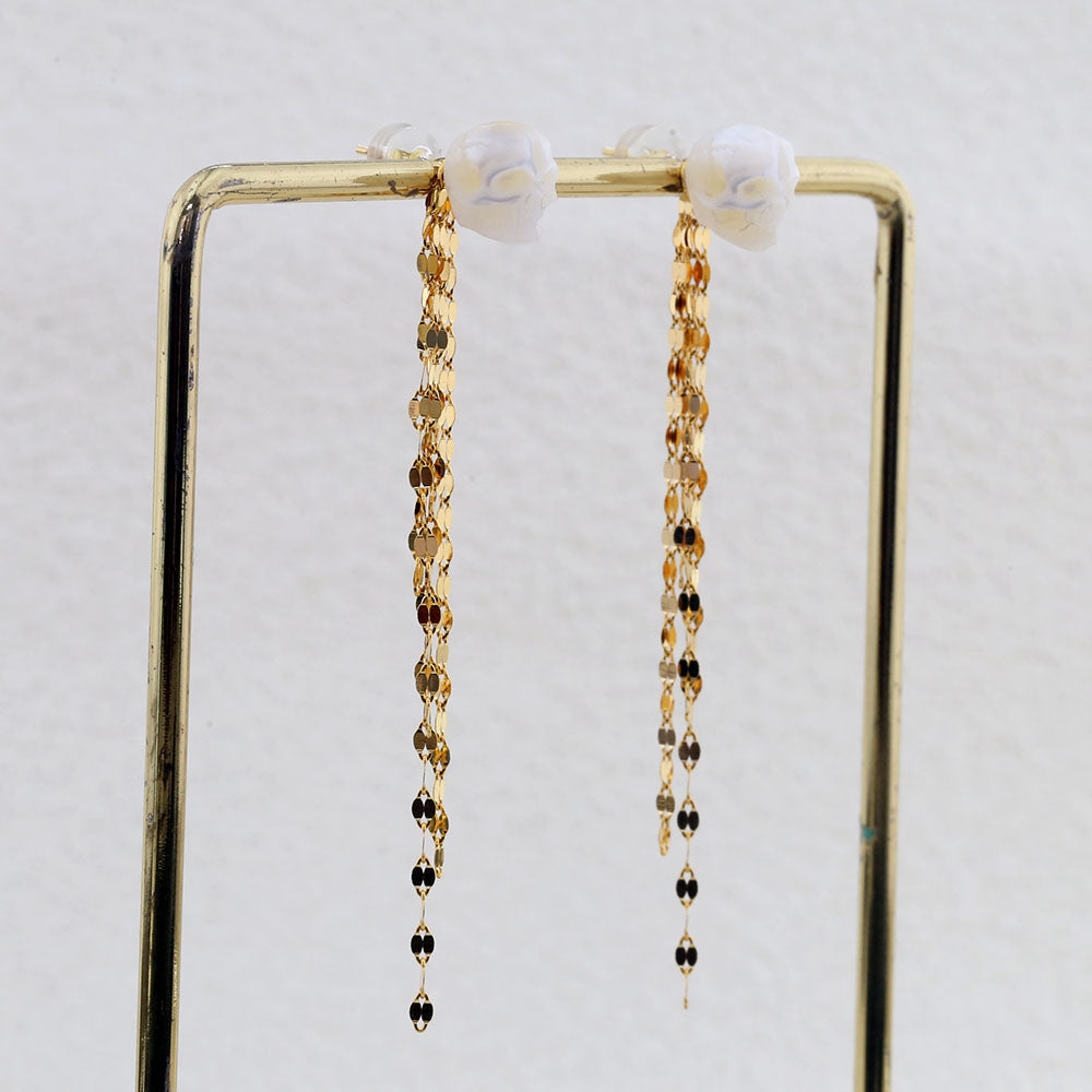 Refined Long Tassel Pearl Skull Earrings