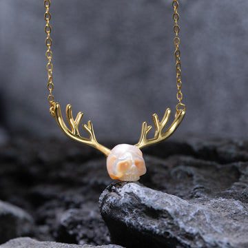 Reindeer Collier pendentif de chaîne de clavicule de crâne de perle de bois de bois
