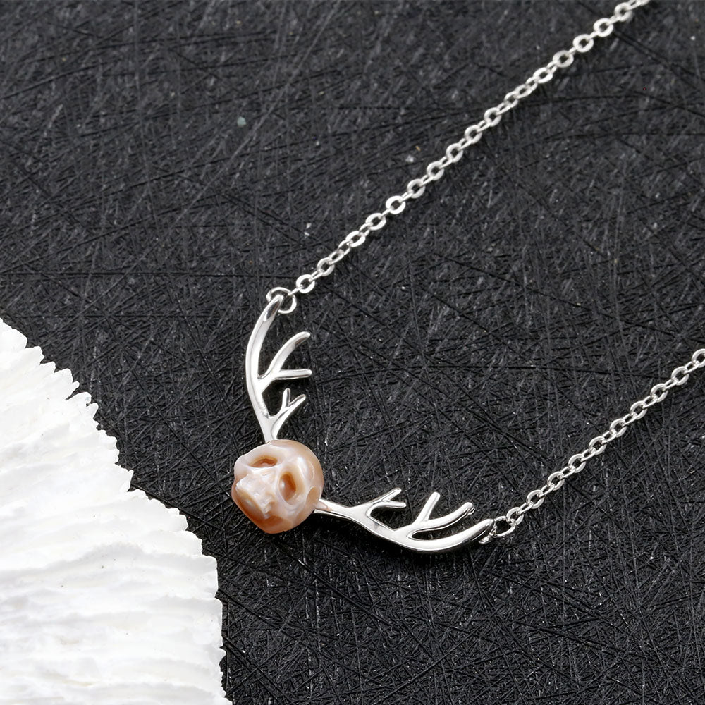 Reindeer Antler Pearl Cranium Clavicle Chain Pendant Necklace