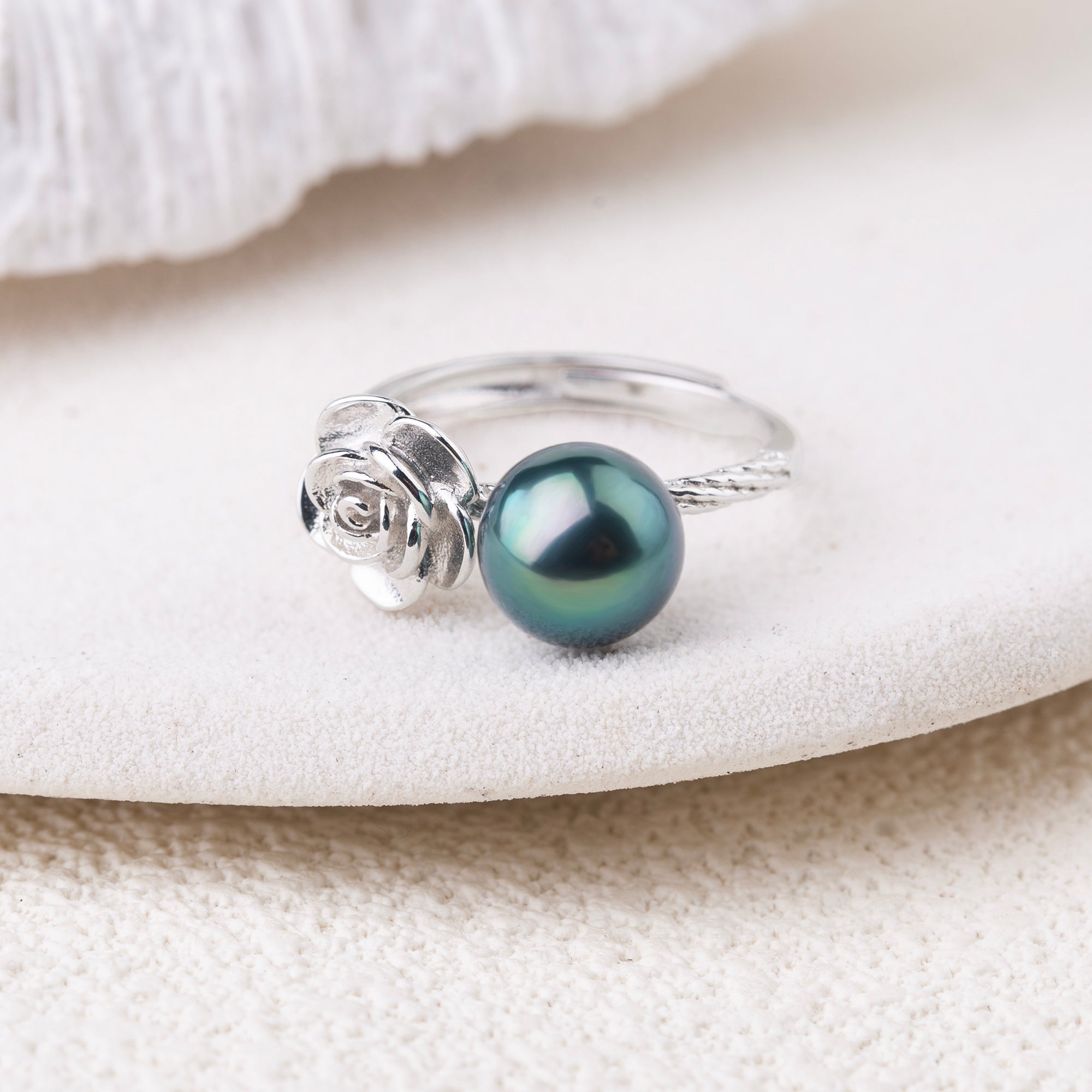 Rose Bloom Black Tahitian Pearl Ring