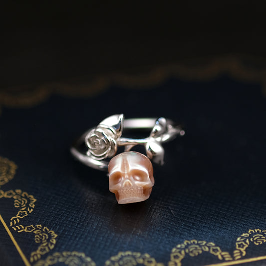 Rose Pearl Skull Ring