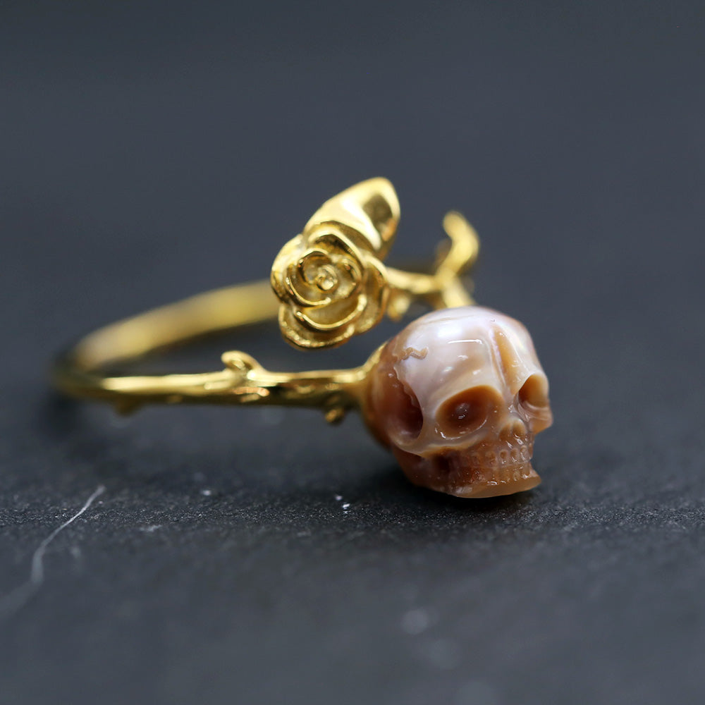 Rose Pearl Skull Ring