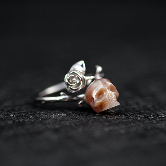 Rose Pearl Skull Ring