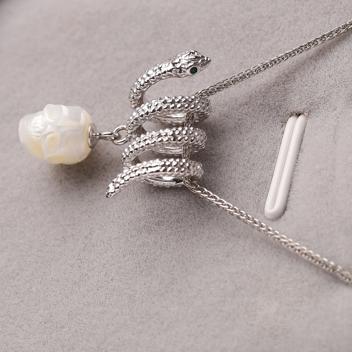 Serpent Coil Skull Pearl Pendant Necklace