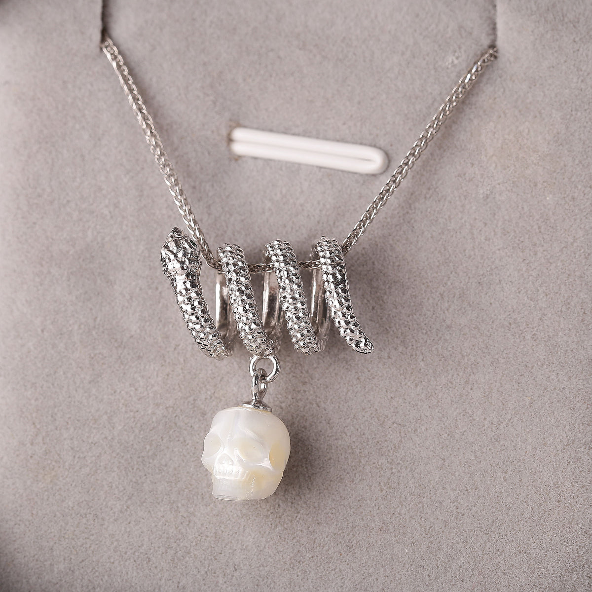 Serpent Coil Skull Pearl Pendant Necklace