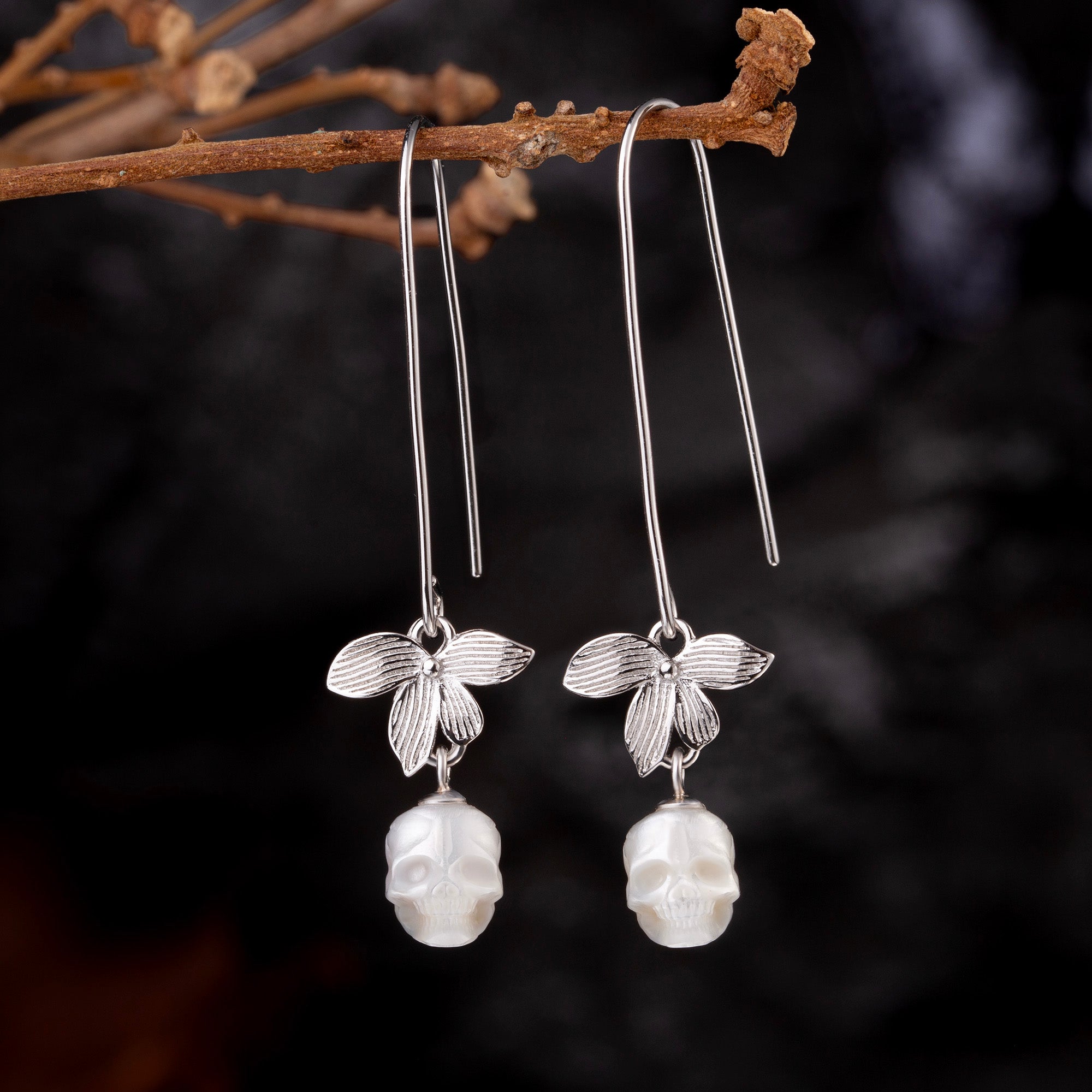 Silver Flower Pearl Drop Earring