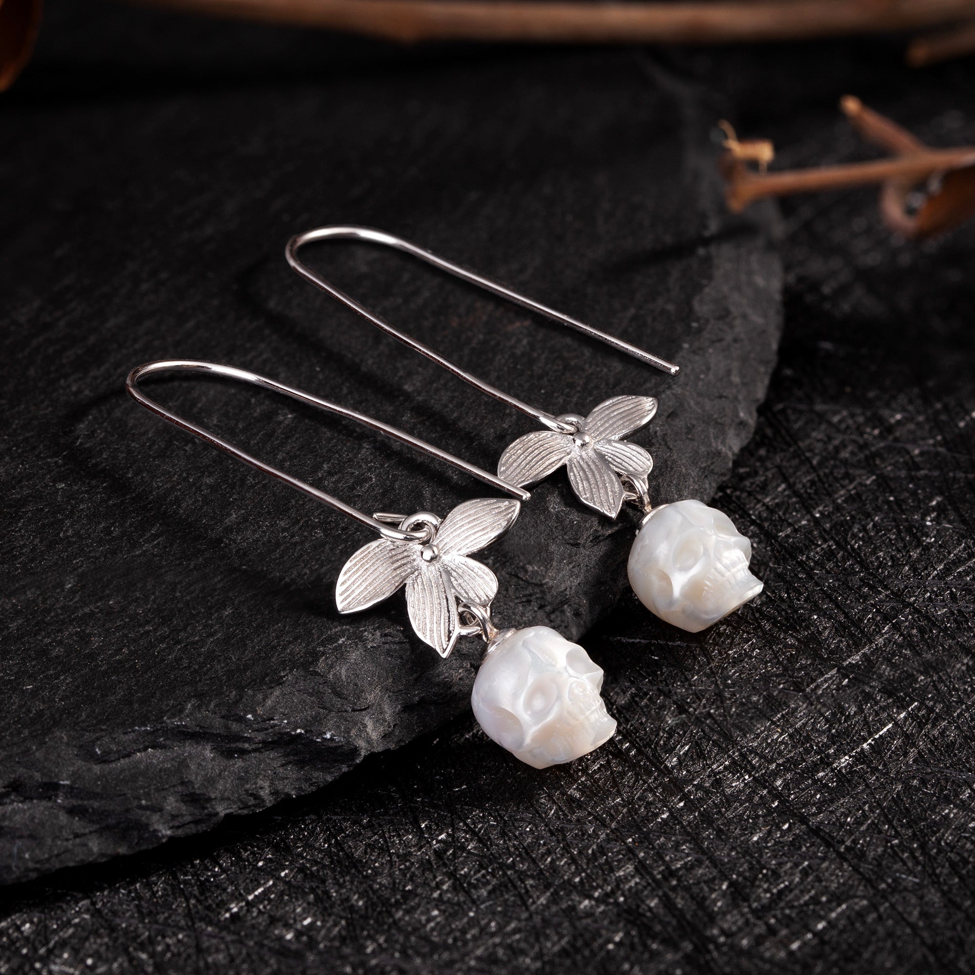 Silver Flower Pearl Drop Earring