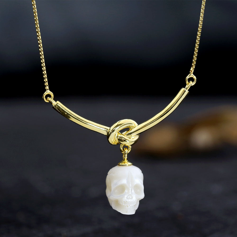 Simple Knotted Pearl Skull Necklace