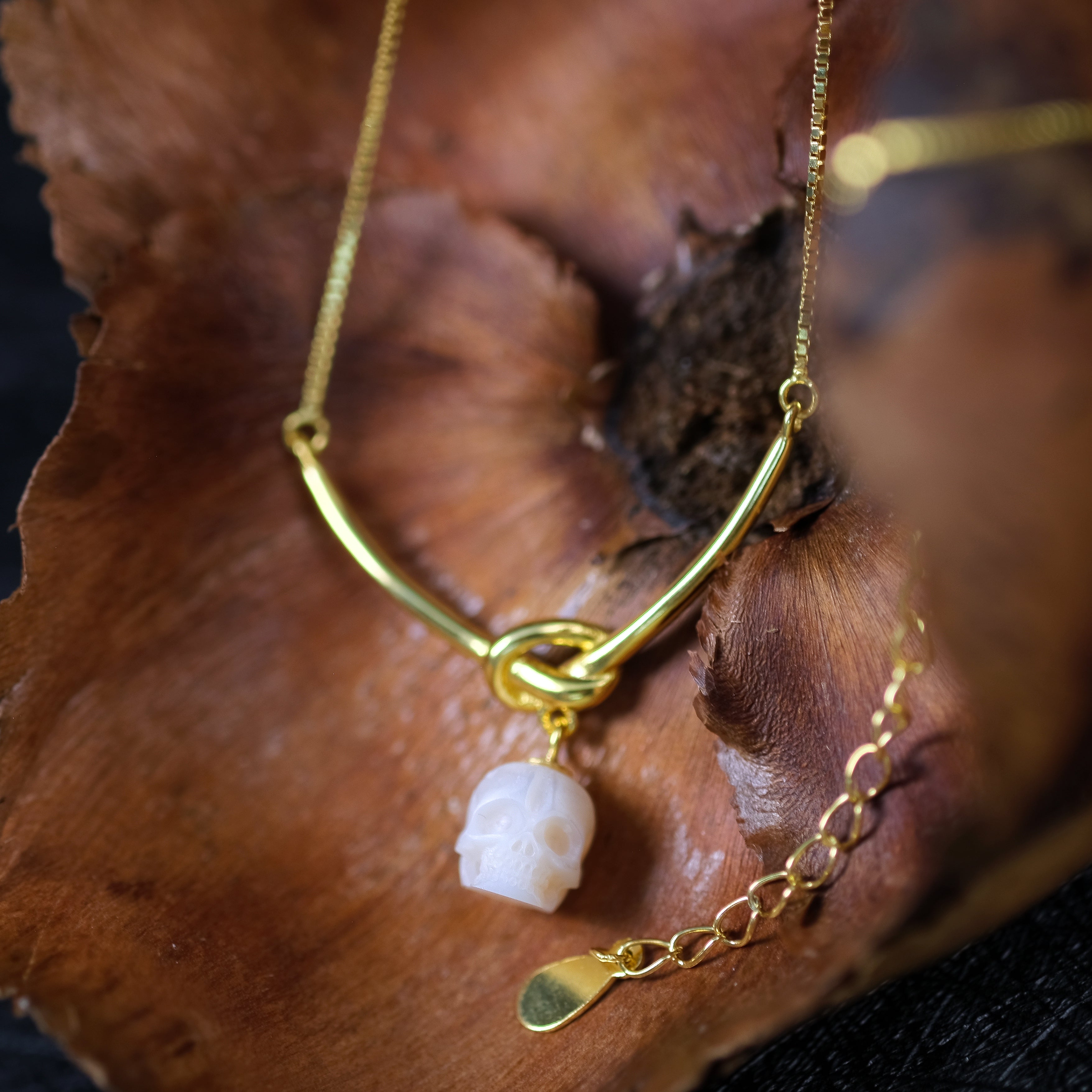 Simple Knotted Pearl Skull Necklace