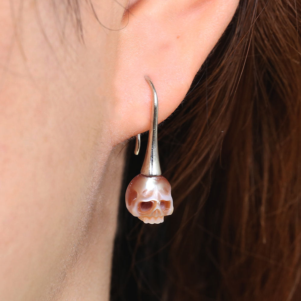 Simple Modern Pearl Cranium Hook Earrings