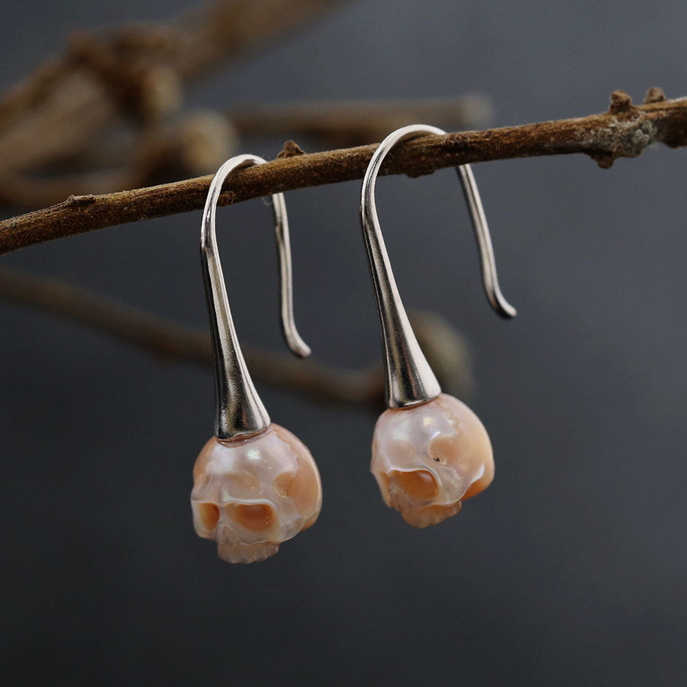 Simple Modern Pearl Cranium Hook Earrings