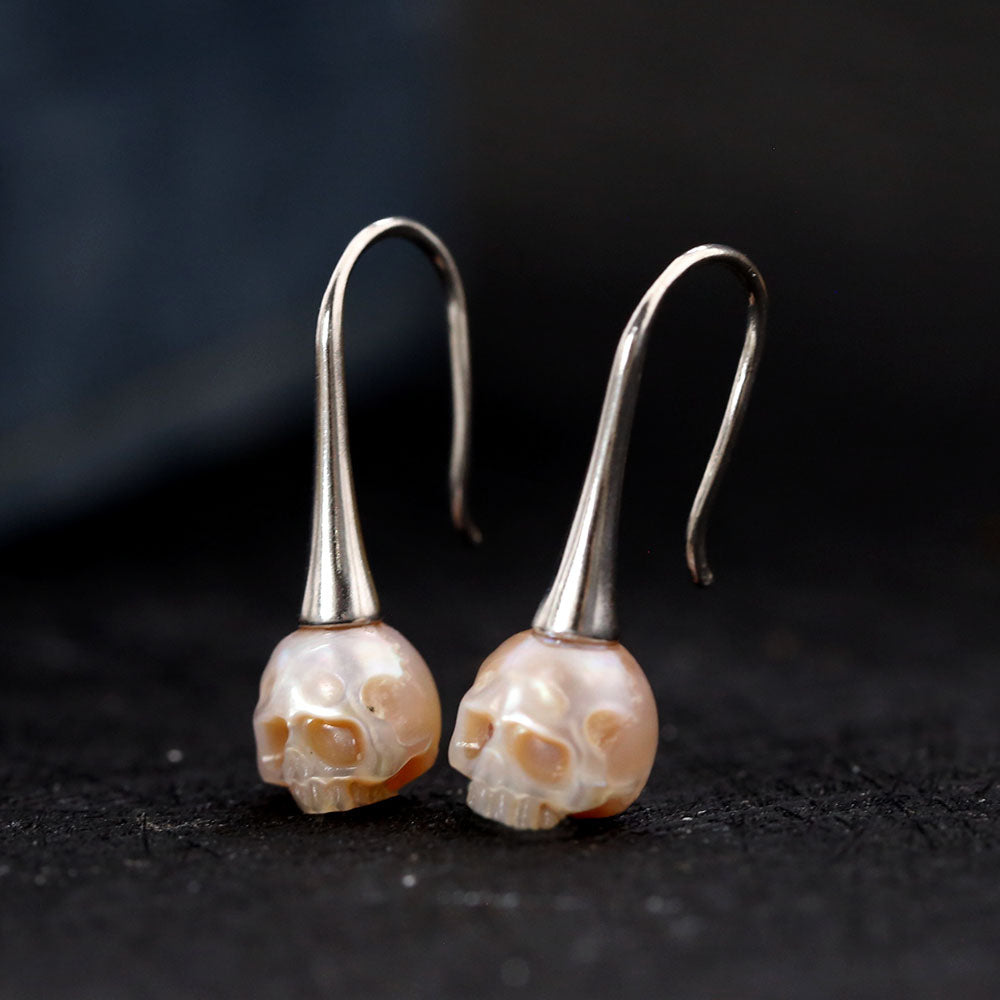 Simple Modern Pearl Cranium Hook Earrings