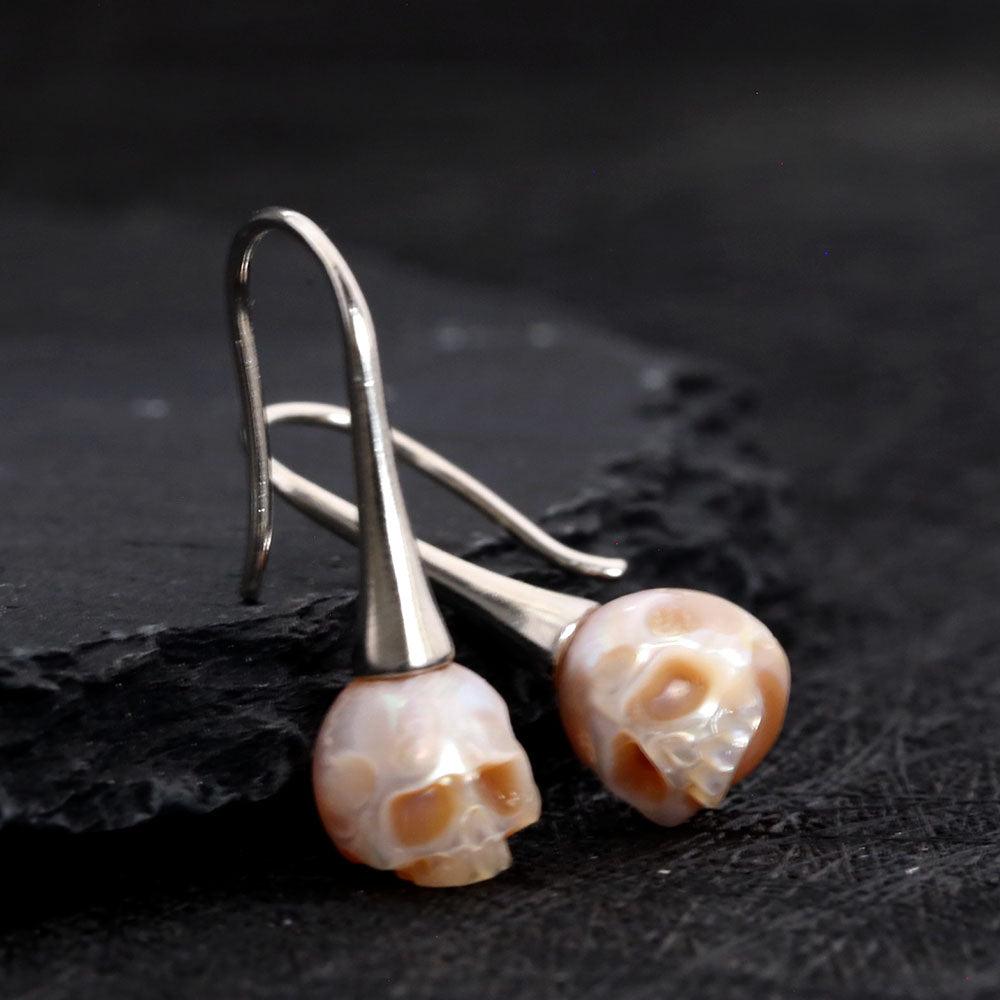 Simple Modern Pearl Cranium Hook Earrings