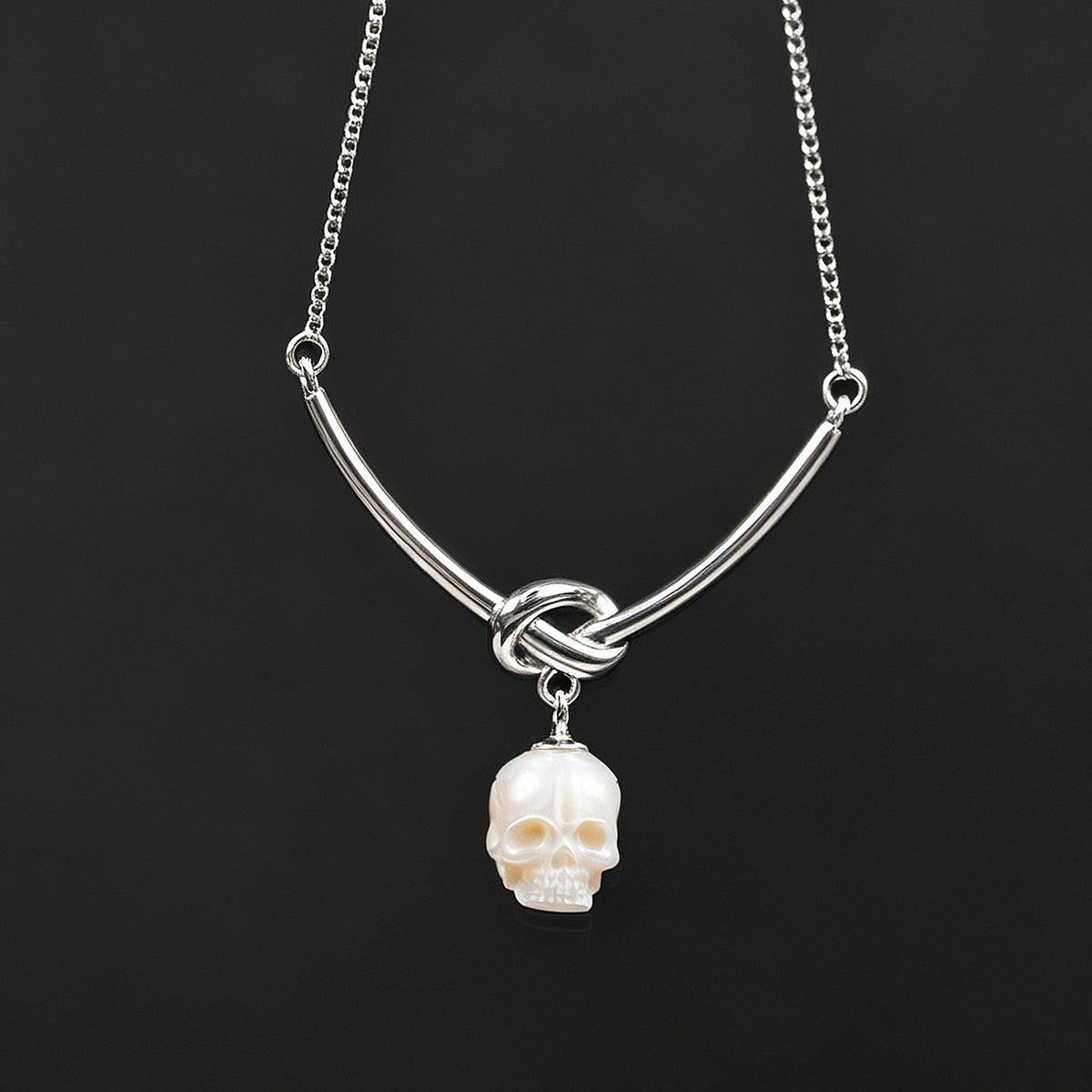Simple Knotted Pearl Skull Necklace