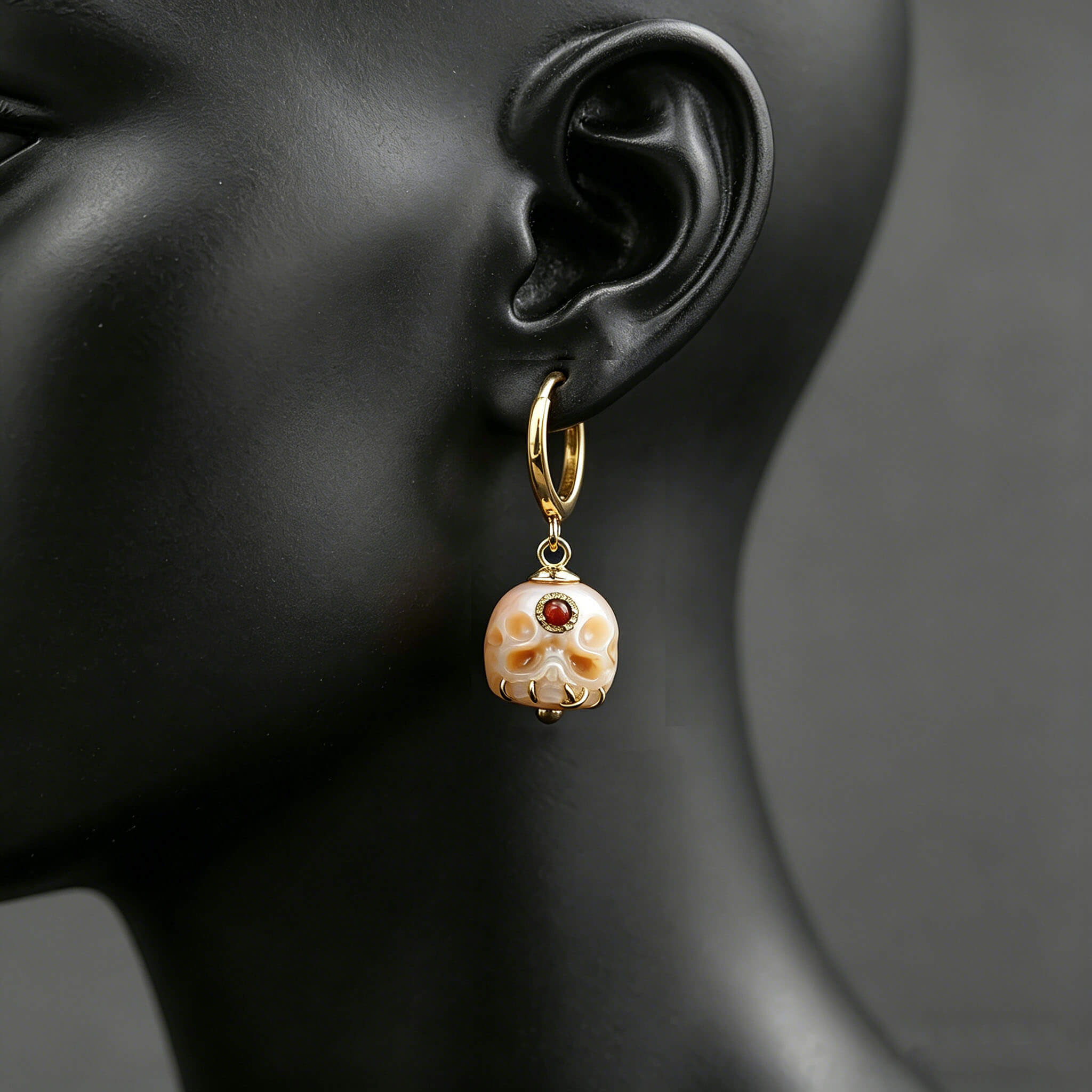 Śmaśana Pearl Skull Gemstone Hoop Earrings
