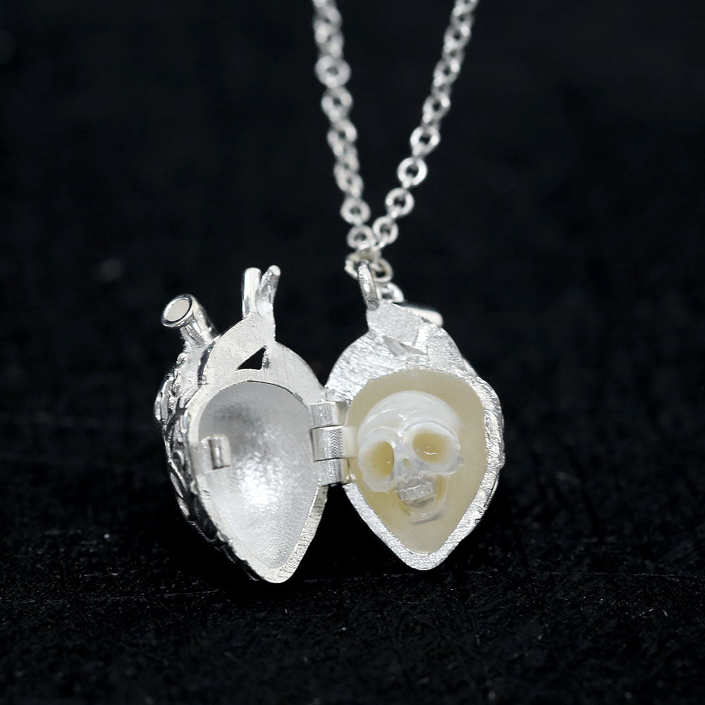 Soul in the Depths Openable Anatomical Heart Pearl Skull Necklace